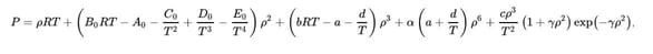 Benedict-Webb-Rubin equations of state for the pressure-temperature-density relationship