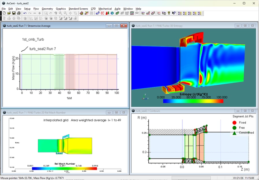 One stage axial turbine with rotor and stator leakage paths shown in AxCent®