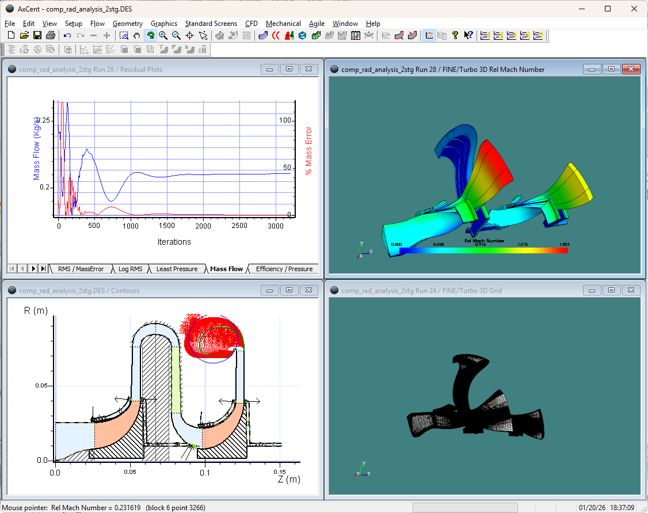 Two stage radial compressor case with 4 leakage paths shown in AxCent®